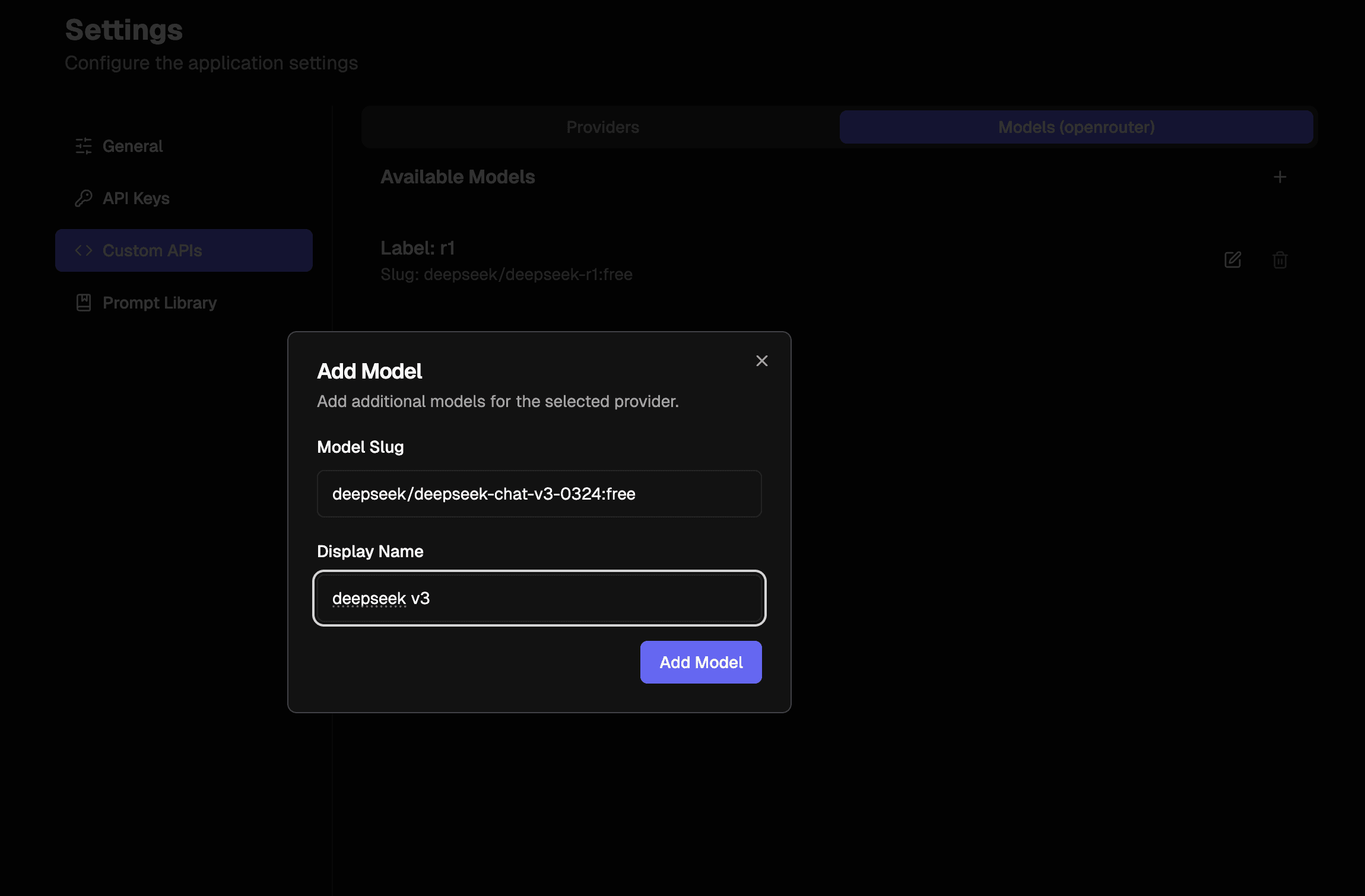 Screenshot of model modal