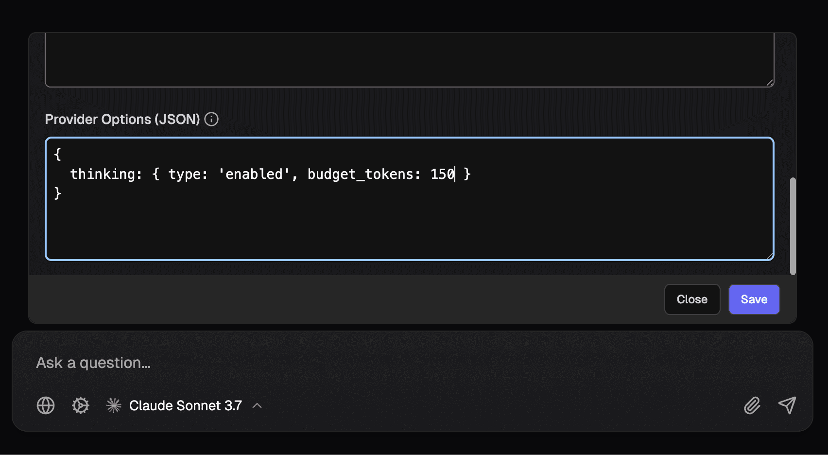 Screenshot of provider options example